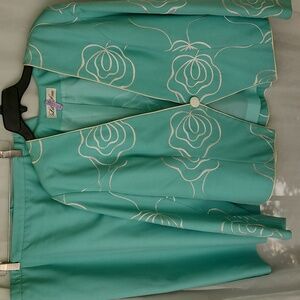 Woman's Vintage ILGWU  Lilli Ann Skirt Suit 2pc Teal Floral  Fully Lined  Sz 16